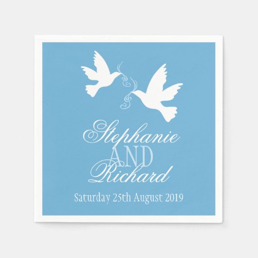 Serviette En Papier Mariage deux colombes blanches bleu serviettes per (Devant)