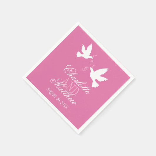 Serviette En Papier Mariage deux colombes blanches roses serviettes pe (Coin)