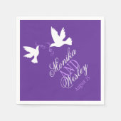 Serviette En Papier Mariage deux colombes blanches violet serviettes p (Devant)