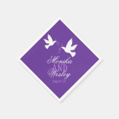 Serviette En Papier Mariage deux colombes blanches violet serviettes p (Coin)