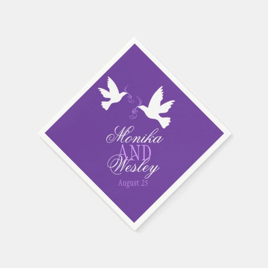 Serviette En Papier Mariage deux colombes blanches violet serviettes p (Coin)