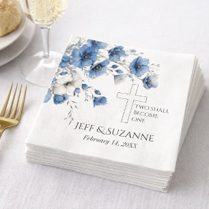 Serviette En Papier Mariage Deux En Un Fleur Bleue Croix 
