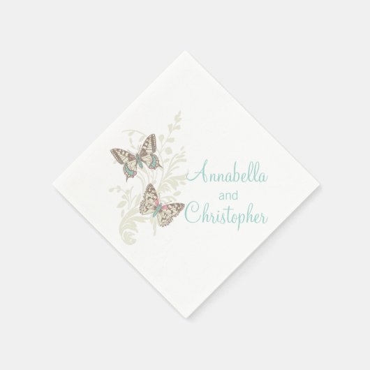 Serviette En Papier Mariage deux papillons art turquoise serviettes bl (Coin)