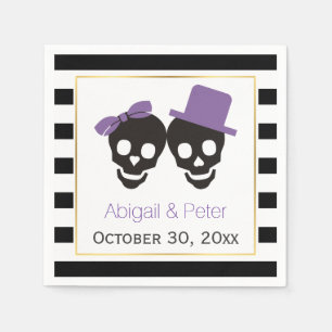 Serviette En Papier Mariage d'Halloween couple de crânes et rayures vi