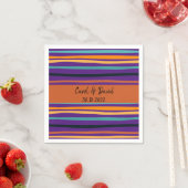 Serviette En Papier Mariage d'Halloween Moderne Orange Violet Rayé (En situation)