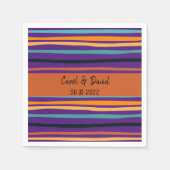 Serviette En Papier Mariage d'Halloween Orange moderne violet rayé (Devant)