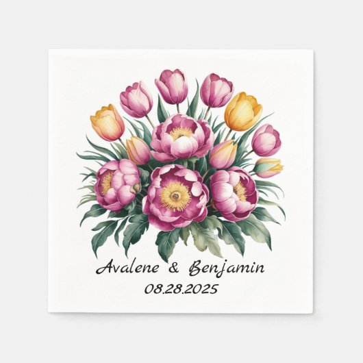 Serviette En Papier Mariage d'harmonie florale dynamique (Devant)