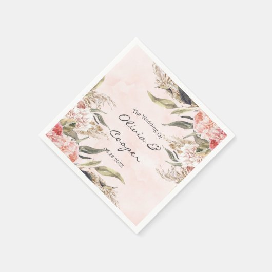Serviette En Papier Mariage d'herbe Neutral Boho rose Peony Pampas (Coin)