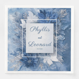 Serviette En Papier Mariage d'hiver aux fleurs de marbre blanc et bleu