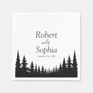 Serviette En Papier Mariage d'hiver aux pins noirs et blancs