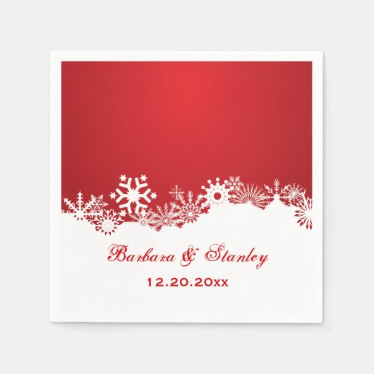 Serviette En Papier Mariage d'hiver blanc rouge Snowflake moderne (Devant)