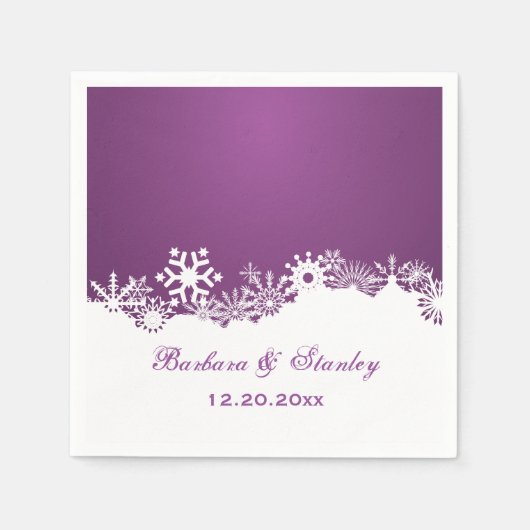 Serviette En Papier Mariage d'hiver blanc violet Snowflake moderne (Devant)