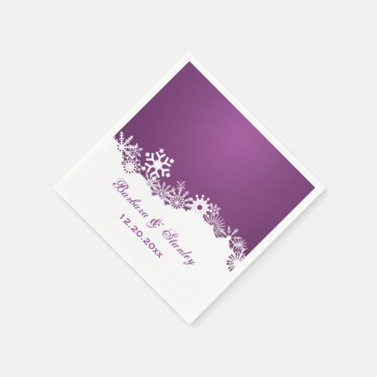 Serviette En Papier Mariage d'hiver blanc violet Snowflake moderne (Coin)