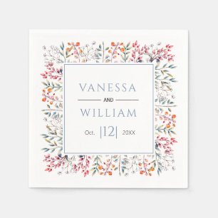 Serviette En Papier Mariage d'hiver bleu poussiéreux feuilles et baies