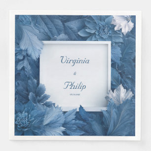 Serviette En Papier Mariage d'hiver en bleu ardoise monochrome et fleu