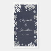 Serviette En Papier Mariage d'hiver Flocons de neige bleu marine (Devant)