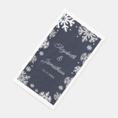 Serviette En Papier Mariage d'hiver Flocons de neige bleu marine (Coin)