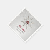 Serviette En Papier Mariage d'hiver Flocons de neige Rouges Argentés (Coin)