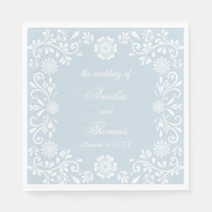 Serviette En Papier Mariage d'hiver mexicain bleu blanc givré 