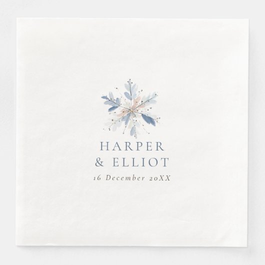 Serviette En Papier Mariage d'hiver moderne flocon de neige bleu (Devant)