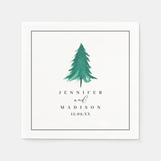 Serviette En Papier Mariage d'hiver personnalisé Hunter Green (Devant)