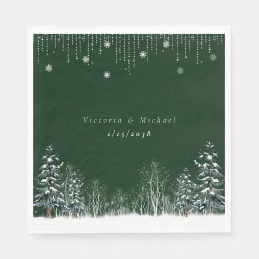 Serviette En Papier Mariage d'hiver Pins Flocons de neige (Devant)