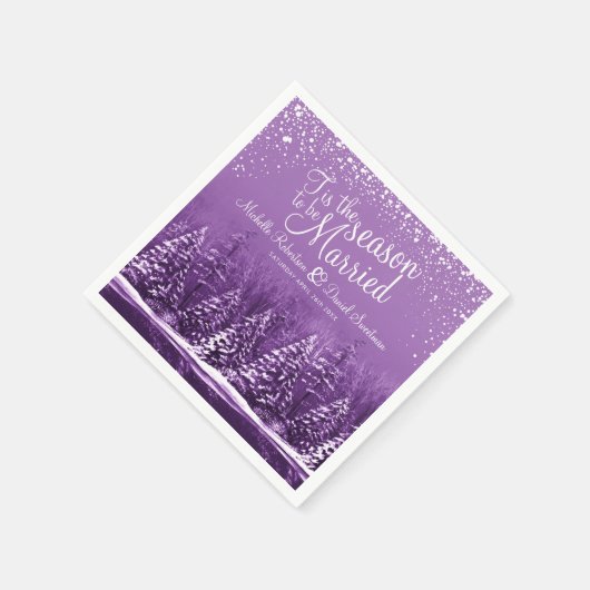 Serviette En Papier Mariage d'hiver pins lac violet art (Coin)