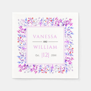 Serviette En Papier Mariage d'hiver rose violet feuilles et baies
