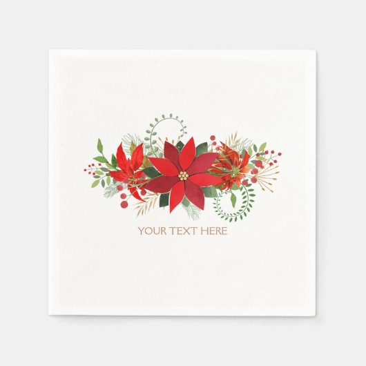 Serviette En Papier Mariage d'hiver Rouge Blanc Poinsettia Fête (Devant)