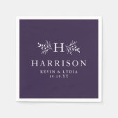 Serviette En Papier Mariage d'hiver rustique monogramme prune violet d (Devant)