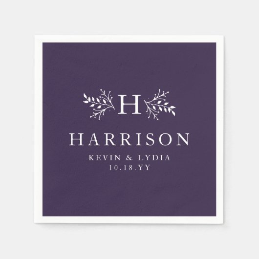 Serviette En Papier Mariage d'hiver rustique monogramme prune violet d (Devant)