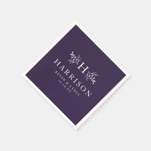 Serviette En Papier Mariage d'hiver rustique monogramme prune violet d (Coin)