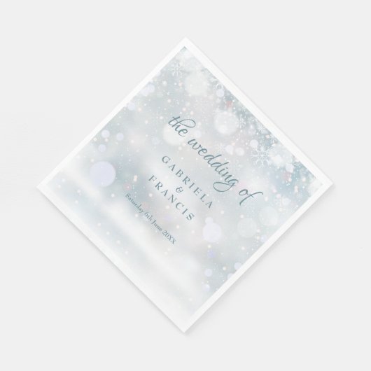Serviette En Papier Mariage d'hiver Snowflakes Élégant Script (Coin)