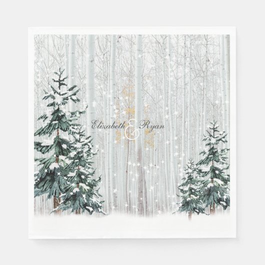 Serviette En Papier Mariage d'hiver Sparkle Snowflakes Pine Trees (Devant)