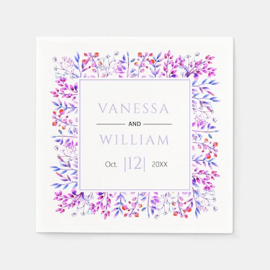 Serviette En Papier Mariage d'hiver violet feuilles et baies lavande (Devant)