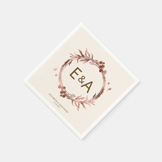 Serviette En Papier Mariage d'huile d'or Rose Monogramme (Coin)