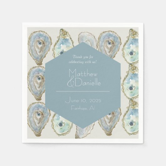 Serviette En Papier Mariage d'huîtres aquarelle - bleu-duché (Devant)