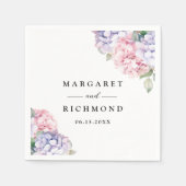 Serviette En Papier Mariage d'Hydrangée rose pâle et pourpre (Devant)