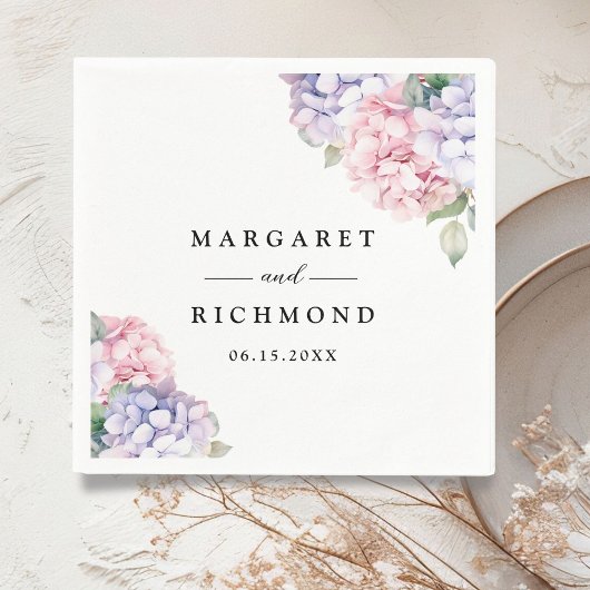 Serviette En Papier Mariage d'Hydrangée rose pâle et pourpre
