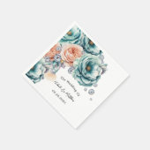Serviette En Papier Mariage diamant Turquoise et Pêche Rose (Coin)