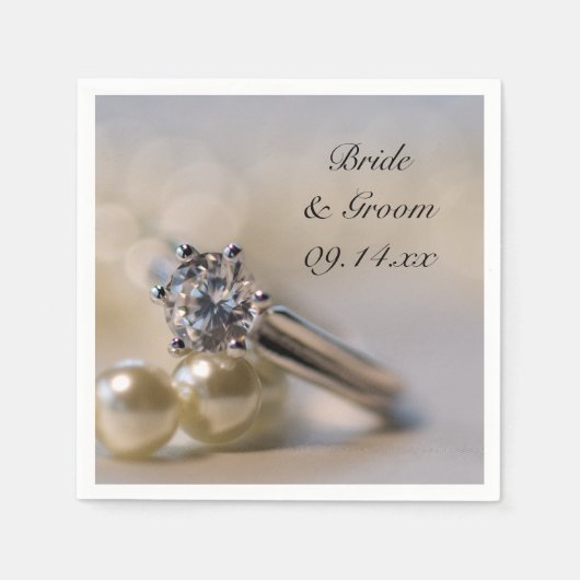 Serviette En Papier Mariage Diamond Ring et Pearl (Devant)