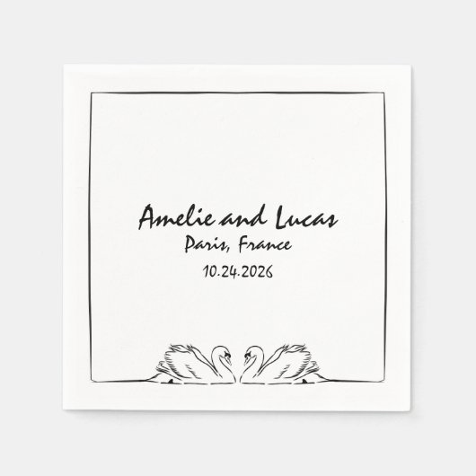 Serviette En Papier Mariage d'illustration manuscrite de cygne intempo (Devant)