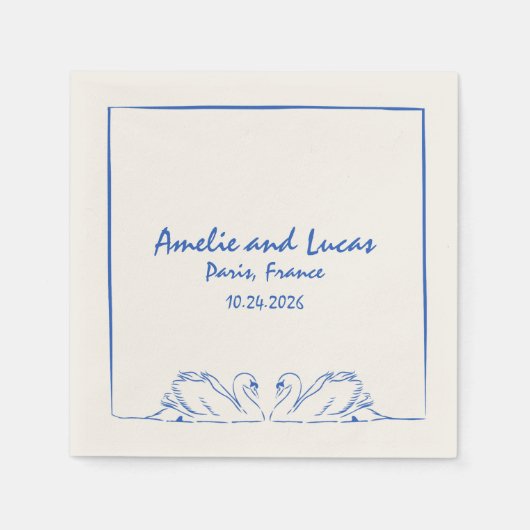 Serviette En Papier Mariage d'illustration manuscrite de cygne intempo (Devant)