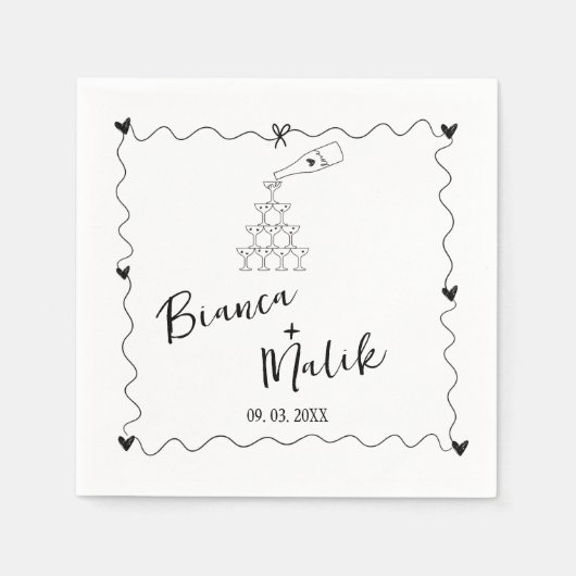 Serviette En Papier Mariage d'illustration noir Scribble dessiné à la (Devant)