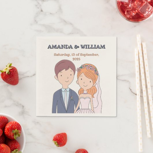 Serviette En Papier Mariage d'illustration simple, semblable à un dess (En situation)