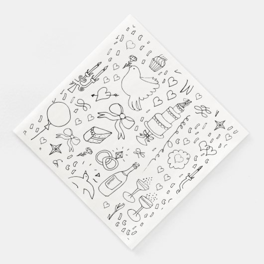 Serviette En Papier Mariage d'illustrations de Doodle en noir et blanc (Coin)