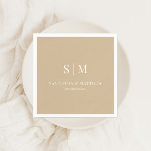 Serviette En Papier Mariage d'initiaux de couple d'or neutre