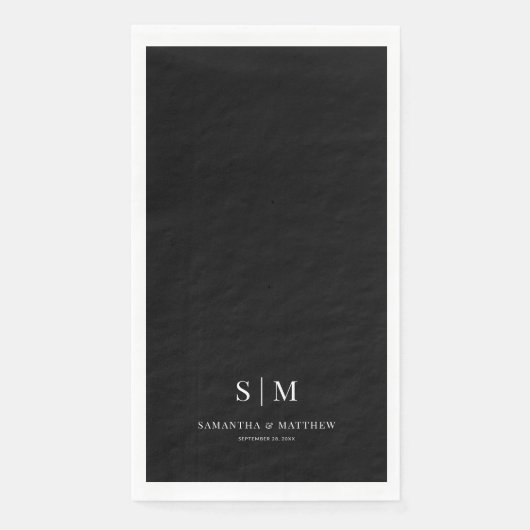Serviette En Papier Mariage d'initiaux simples en noir (Devant)
