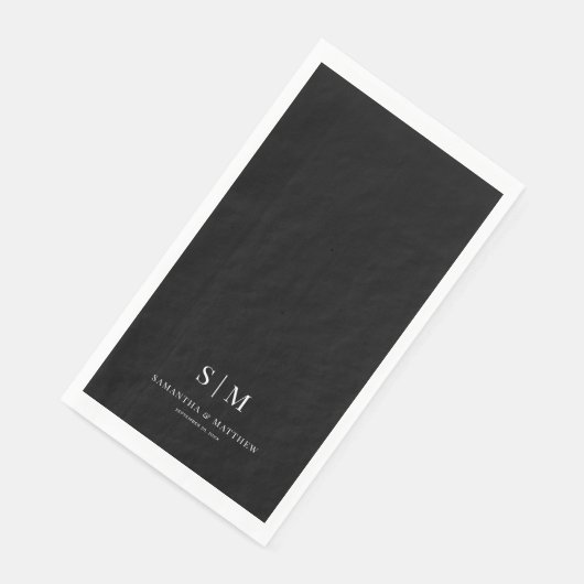 Serviette En Papier Mariage d'initiaux simples en noir (Coin)