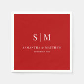 Serviette En Papier Mariage d'initiaux simples rouges (Devant)
